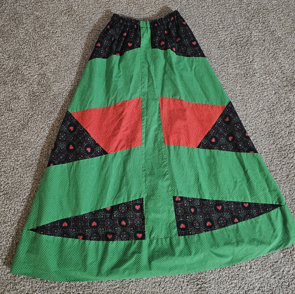 Vintage 60s 70s Patchwork Maxi Skirt M